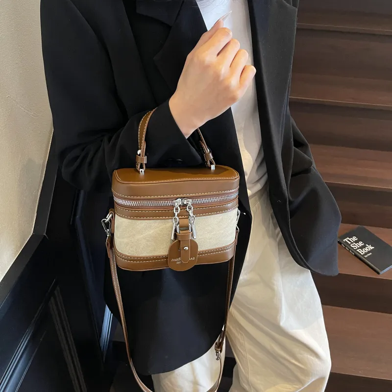 Morellybear PU Box Bag, Crossbody Handbag Regular Women's Tea Black/Ecru/Denim Blue-10