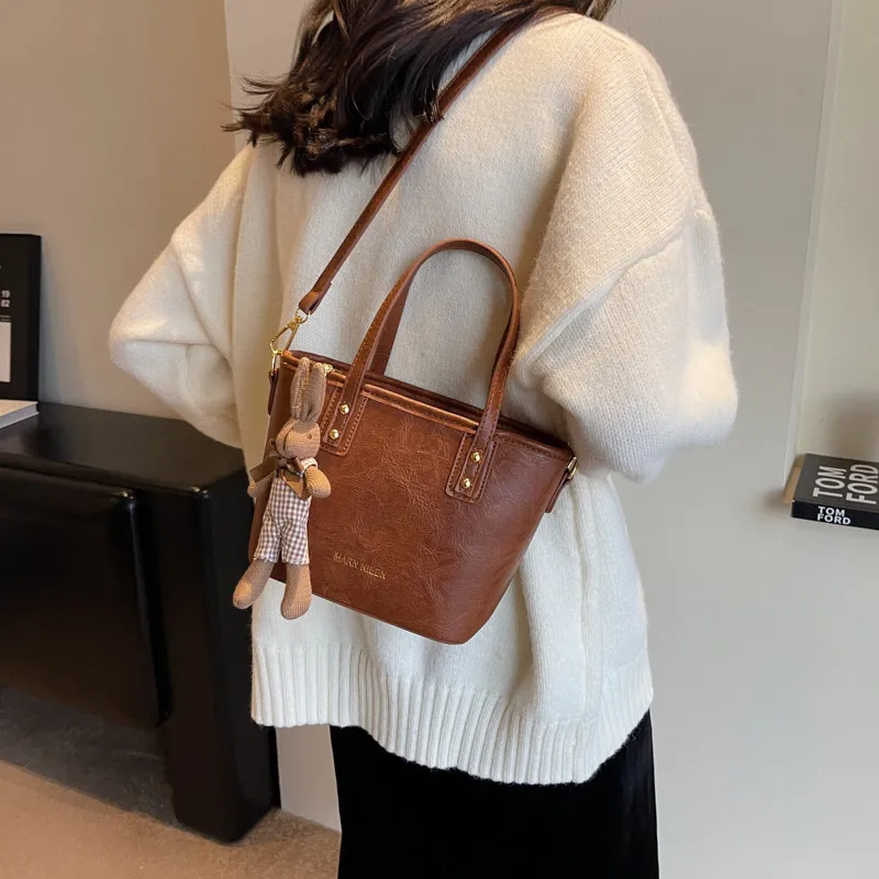 Morellybear Pu Tote Bag Shopping Bag One Shoulder Handbag Crossbody Bag Regular Women's Black/Brown/Coffee/Ecru-23