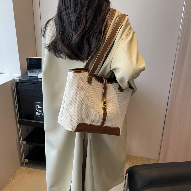 Morellybear Canvas Tote Bag Shopping Bag Canvas Bag Handheld Bag Shoulder Bag Regular Women's Black/Coffee-20