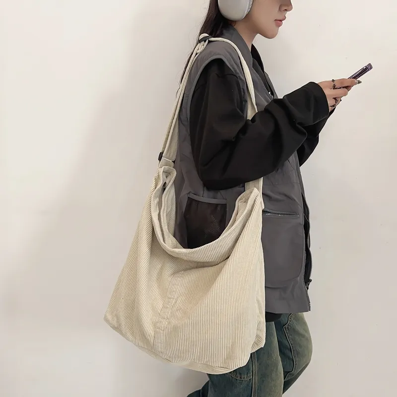 Morellybear Strips Canvas Bag Crossbody Bag Regular Women's Black/White/Green/Red/Brown-10