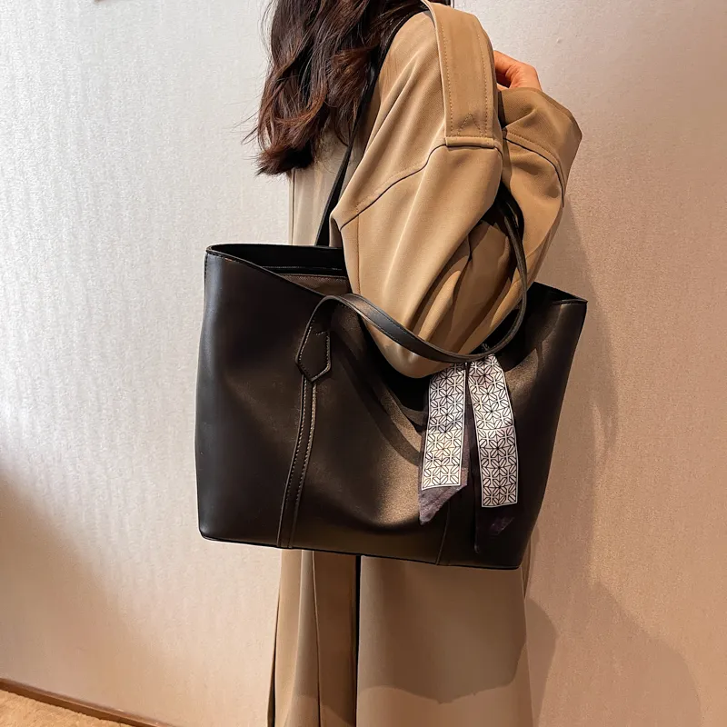PULUWIRR PU Tote Bag, Shopping Bag, Shoulder Bag Regular Women's Black/Coffee/Brown/Khaki-3