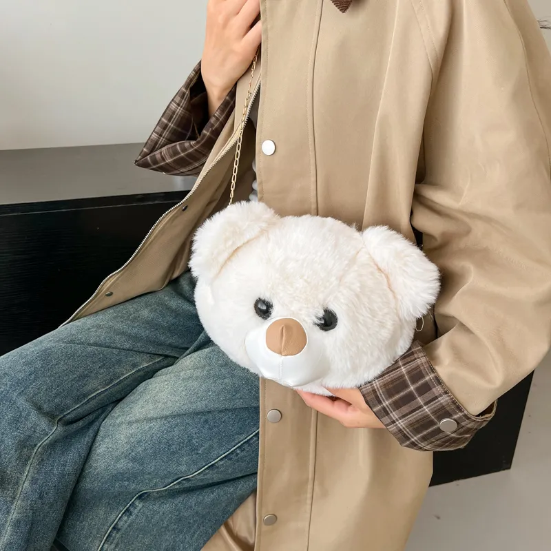 Morellybear Plush Crossbody Bag Women's Brown/Khaki/Ecru-4