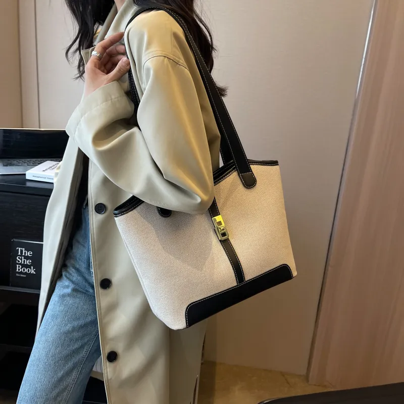 Morellybear Canvas Tote Bag Shopping Bag Canvas Bag Handheld Bag Shoulder Bag Regular Women's Black/Coffee-6