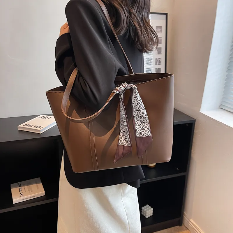 PULUWIRR PU Tote Bag, Shopping Bag, Shoulder Bag Regular Women's Black/Coffee/Brown/Khaki-10