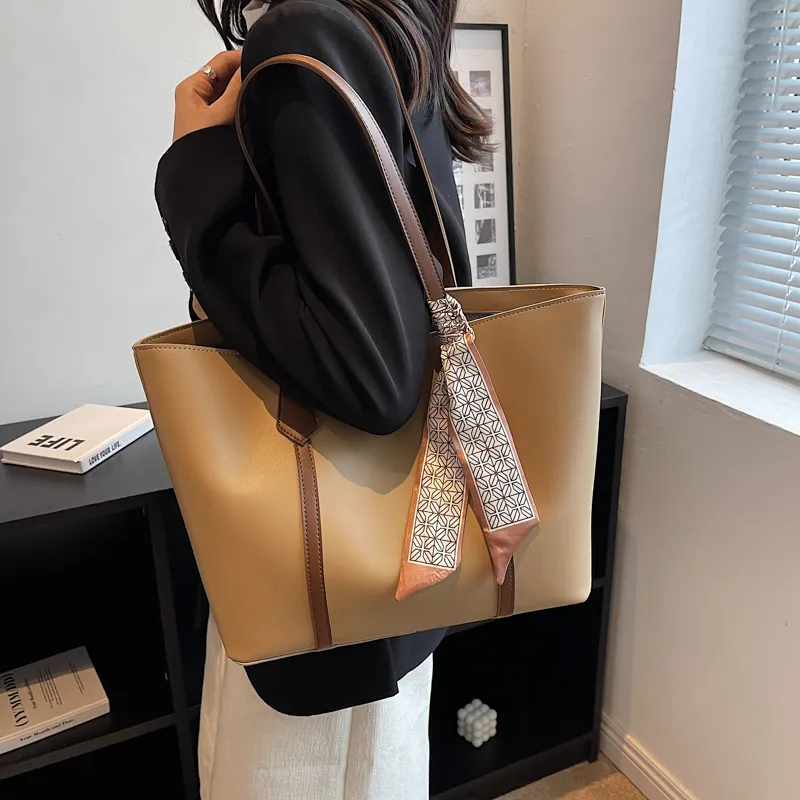 PULUWIRR PU Tote Bag, Shopping Bag, Shoulder Bag Regular Women's Black/Coffee/Brown/Khaki-27