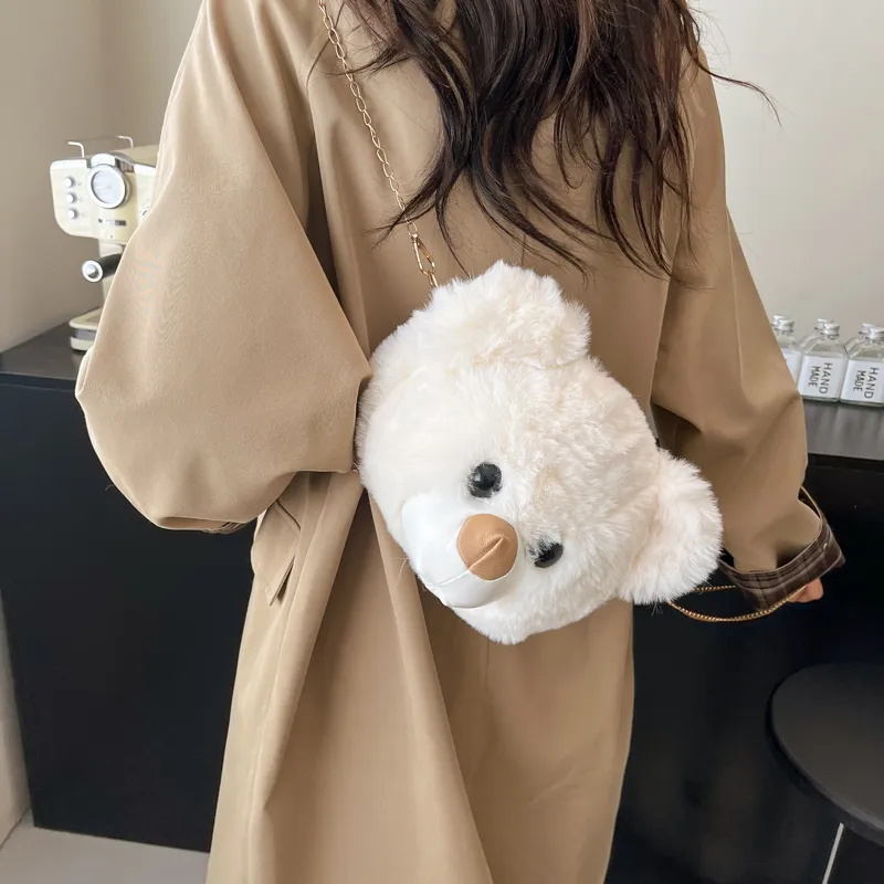 Morellybear Plush Crossbody Bag Women's Brown/Khaki/Ecru-6