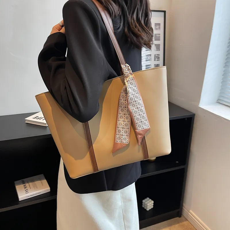 PULUWIRR PU Tote Bag, Shopping Bag, Shoulder Bag Regular Women's Black/Coffee/Brown/Khaki-32
