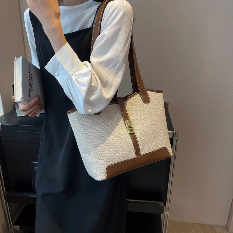 Morellybear Canvas Tote Bag Shopping Bag Canvas Bag Handheld Bag Shoulder Bag Regular Women's Black/Coffee-16