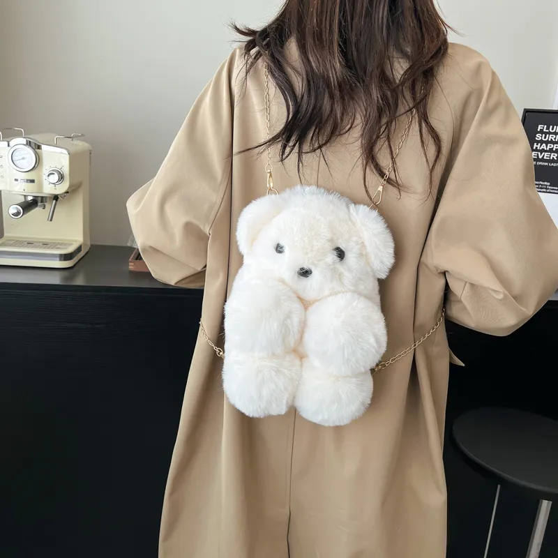 Morellybear Plush Crossbody Bag Women's Khaki/Ecru/Gray-8