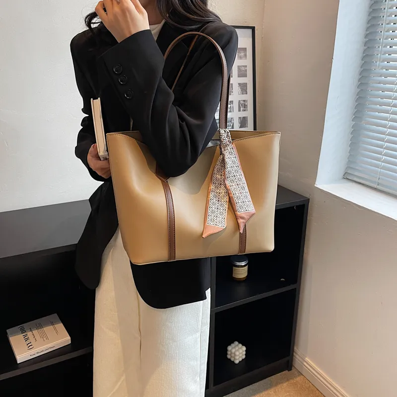 PULUWIRR PU Tote Bag, Shopping Bag, Shoulder Bag Regular Women's Black/Coffee/Brown/Khaki-30