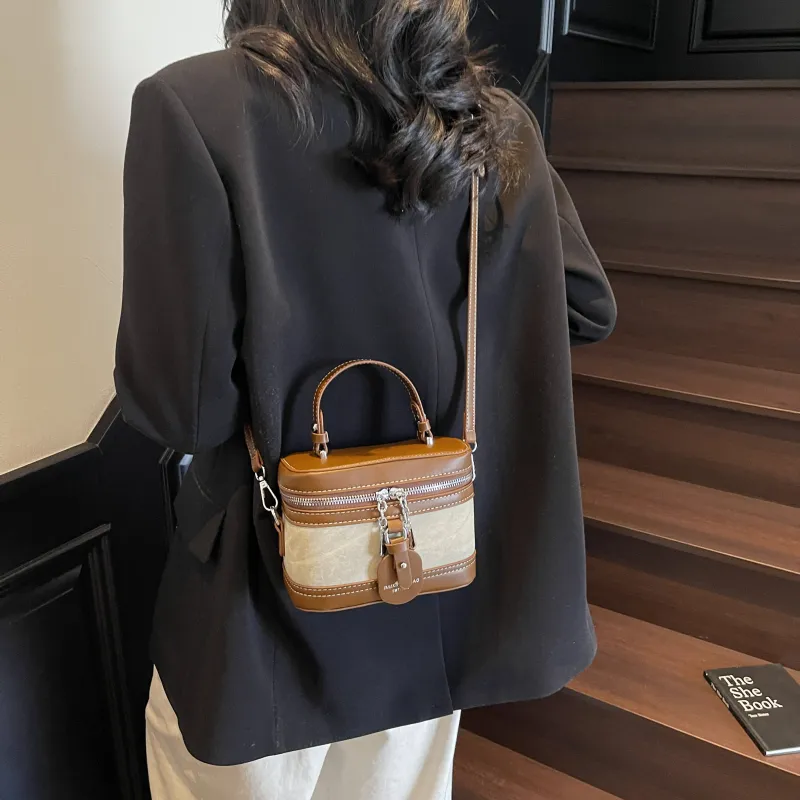 Morellybear PU Box Bag, Crossbody Handbag Regular Women's Tea Black/Ecru/Denim Blue-12