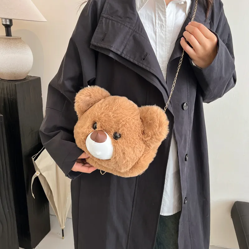 Morellybear Plush Crossbody Bag Women's Brown/Khaki/Ecru-10