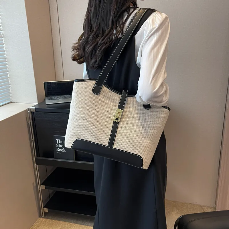Morellybear Canvas Tote Bag Shopping Bag Canvas Bag Handheld Bag Shoulder Bag Regular Women's Black/Coffee-2
