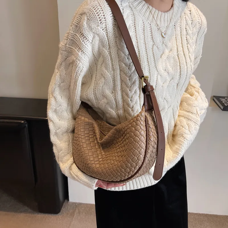 Morellybear PU Dumpling Bag Shoulder Bag Crossbody Bag Regular Women's Black/Ecru/Coffee/Khaki/Khaki & Brown-8
