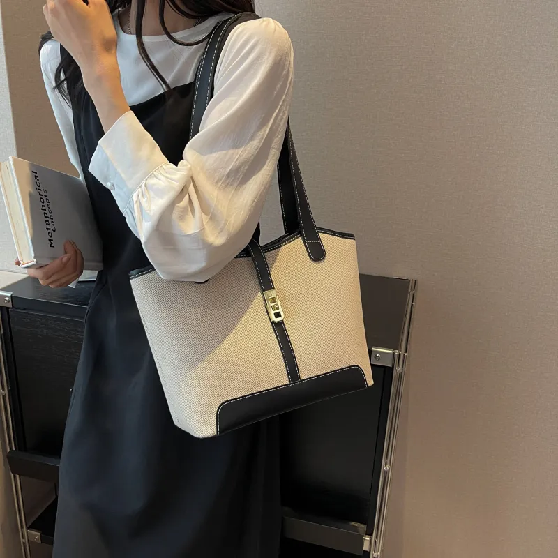 Morellybear Canvas Tote Bag Shopping Bag Canvas Bag Handheld Bag Shoulder Bag Regular Women's Black/Coffee-3