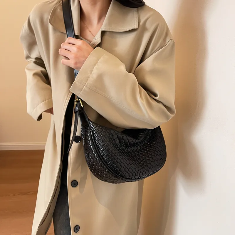 Morellybear PU Dumpling Bag Shoulder Bag Crossbody Bag Regular Women's Black/Ecru/Coffee/Khaki/Khaki & Brown-3