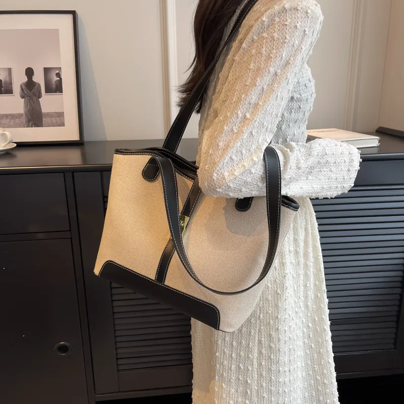 Morellybear Canvas Tote Bag Shopping Bag Canvas Bag Handheld Bag Shoulder Bag Regular Women's Black/Coffee-11