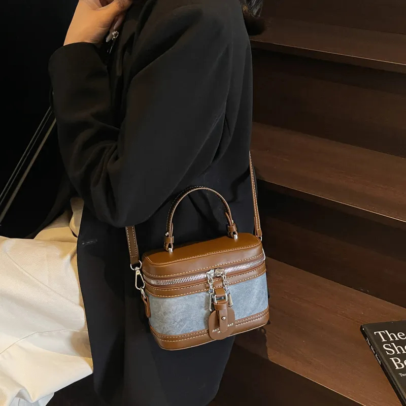 Morellybear PU Box Bag, Crossbody Handbag Regular Women's Tea Black/Ecru/Denim Blue-17