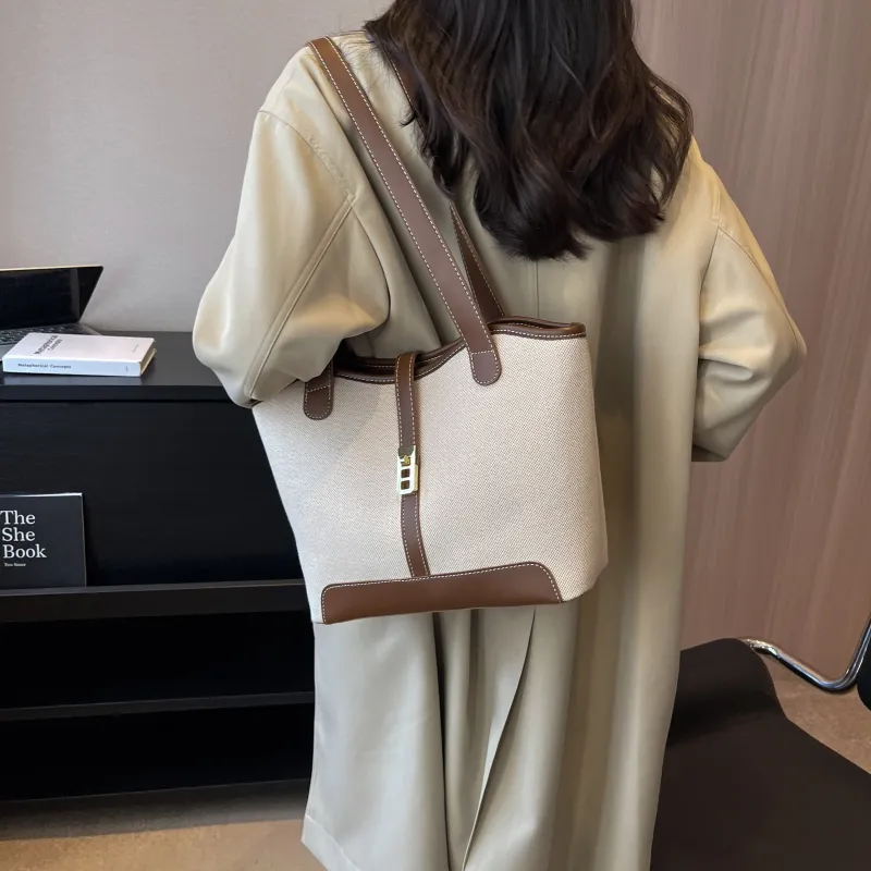 Morellybear Canvas Tote Bag Shopping Bag Canvas Bag Handheld Bag Shoulder Bag Regular Women's Black/Coffee-24