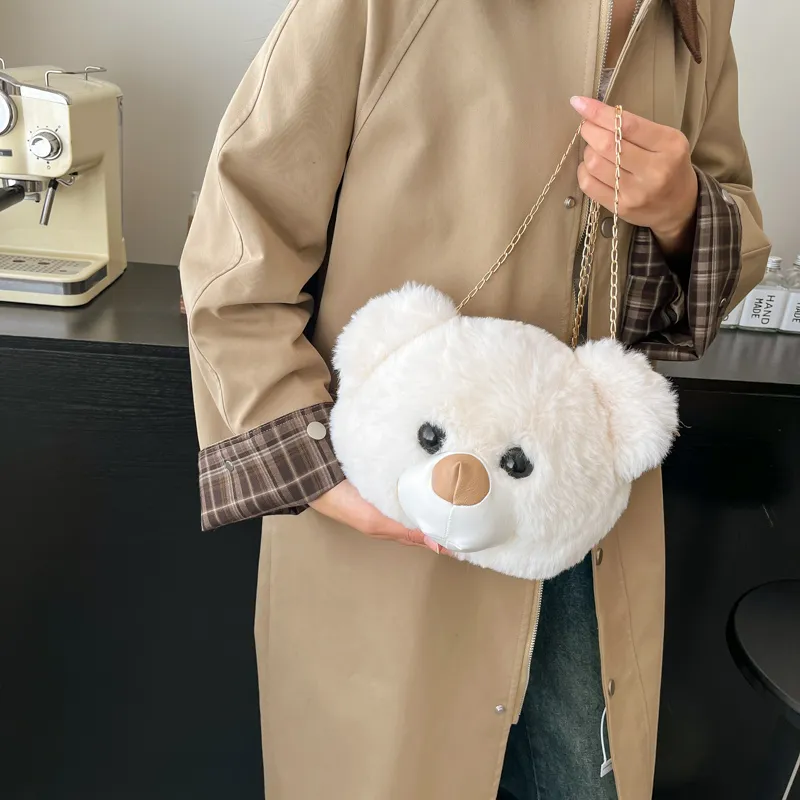 Morellybear Plush Crossbody Bag Women's Brown/Khaki/Ecru-2
