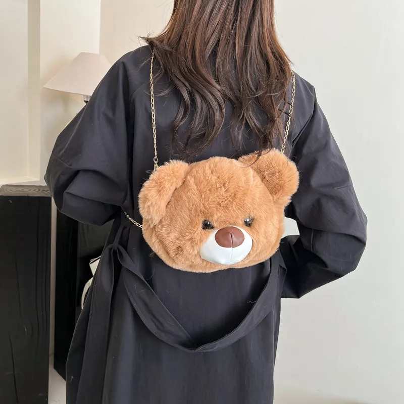 Morellybear Plush Crossbody Bag Women's Brown/Khaki/Ecru-9