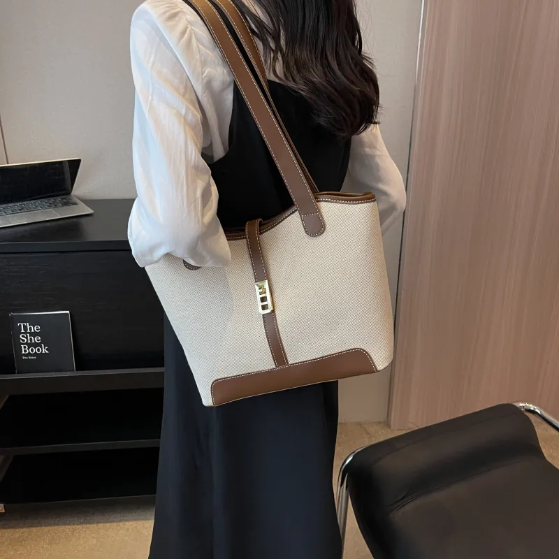Morellybear Canvas Tote Bag Shopping Bag Canvas Bag Handheld Bag Shoulder Bag Regular Women's Black/Coffee-17