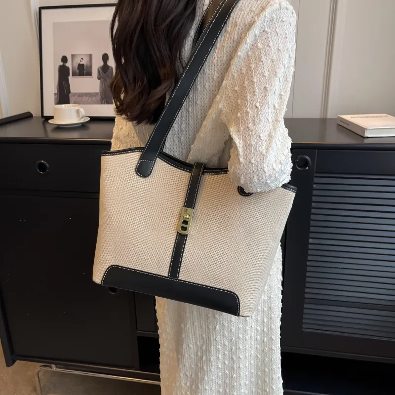 Morellybear Canvas Tote Bag Shopping Bag Canvas Bag Handheld Bag Shoulder Bag Regular Women's Black/Coffee-10