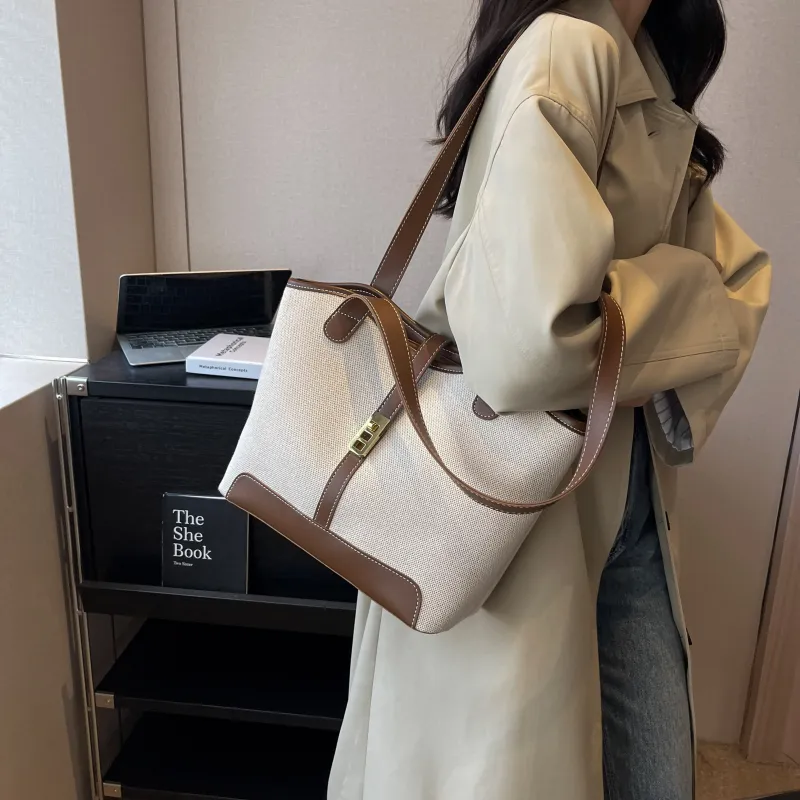 Morellybear Canvas Tote Bag Shopping Bag Canvas Bag Handheld Bag Shoulder Bag Regular Women's Black/Coffee-21