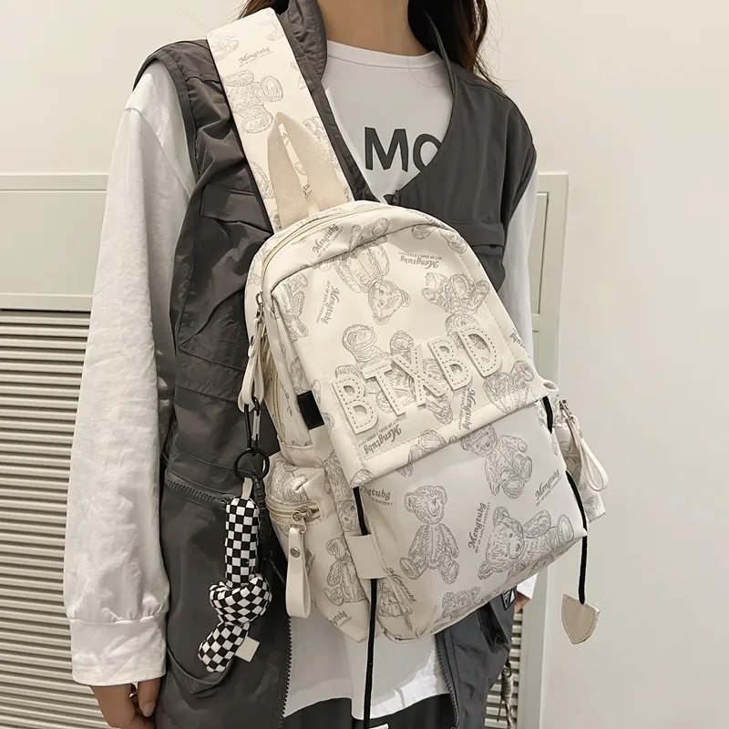 Morellybear Nylon Backpack Shoulder Bag Crossbody Bag Sling Bag Regular Unisex Black/Red/White/Green-15