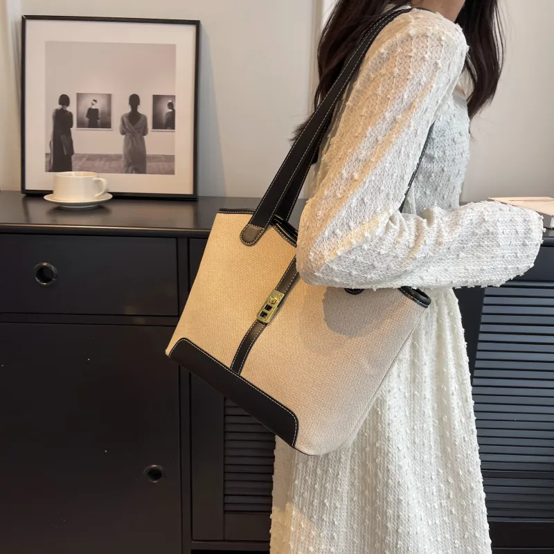 Morellybear Canvas Tote Bag Shopping Bag Canvas Bag Handheld Bag Shoulder Bag Regular Women's Black/Coffee-9