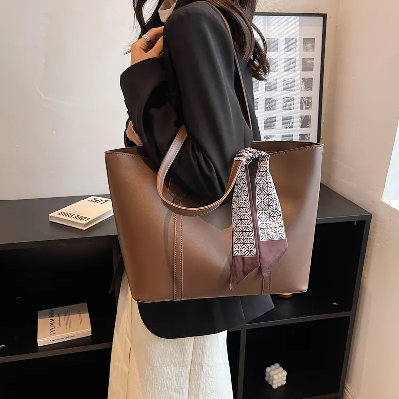 PULUWIRR PU Tote Bag, Shopping Bag, Shoulder Bag Regular Women's Black/Coffee/Brown/Khaki-12