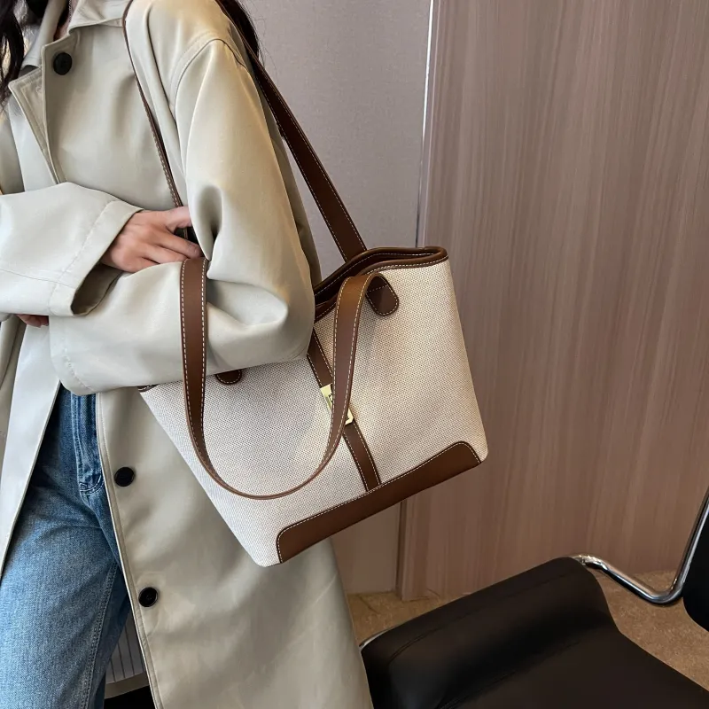 Morellybear Canvas Tote Bag Shopping Bag Canvas Bag Handheld Bag Shoulder Bag Regular Women's Black/Coffee-25