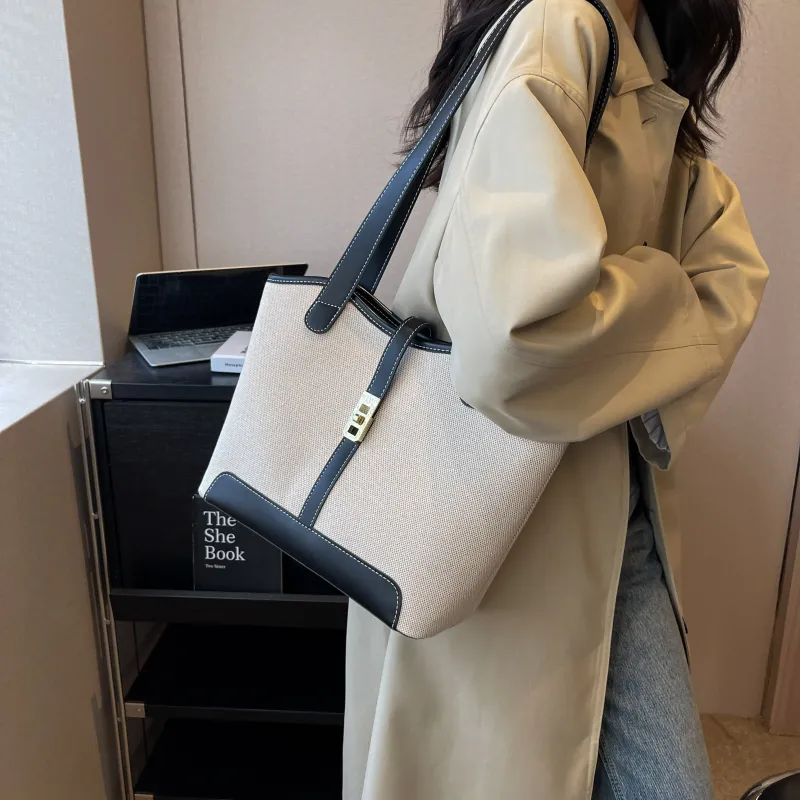 Morellybear Canvas Tote Bag Shopping Bag Canvas Bag Handheld Bag Shoulder Bag Regular Women's Black/Coffee-4