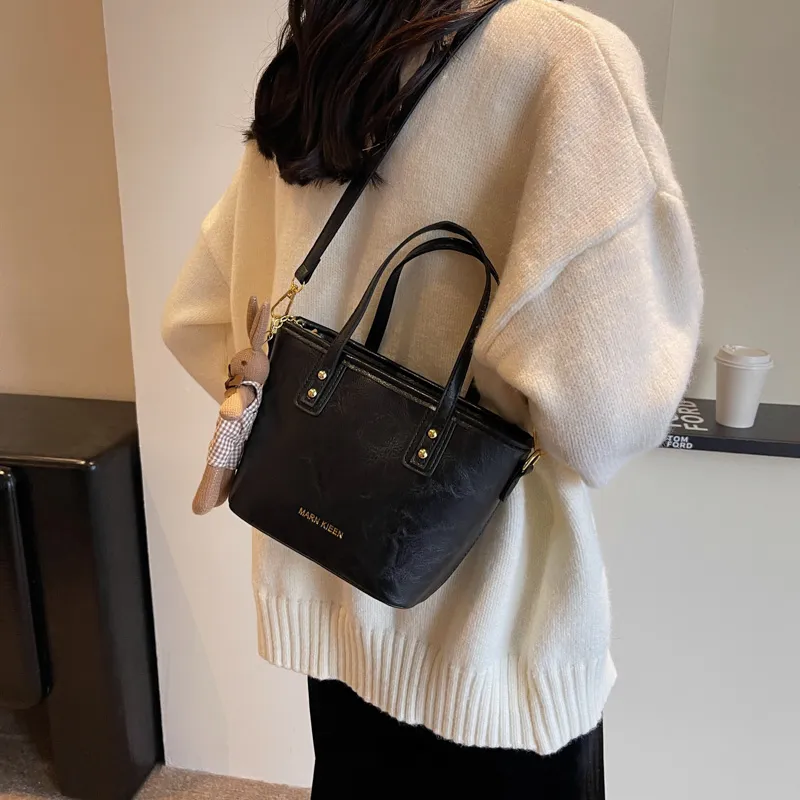 Morellybear Pu Tote Bag Shopping Bag One Shoulder Handbag Crossbody Bag Regular Women's Black/Brown/Coffee/Ecru-2