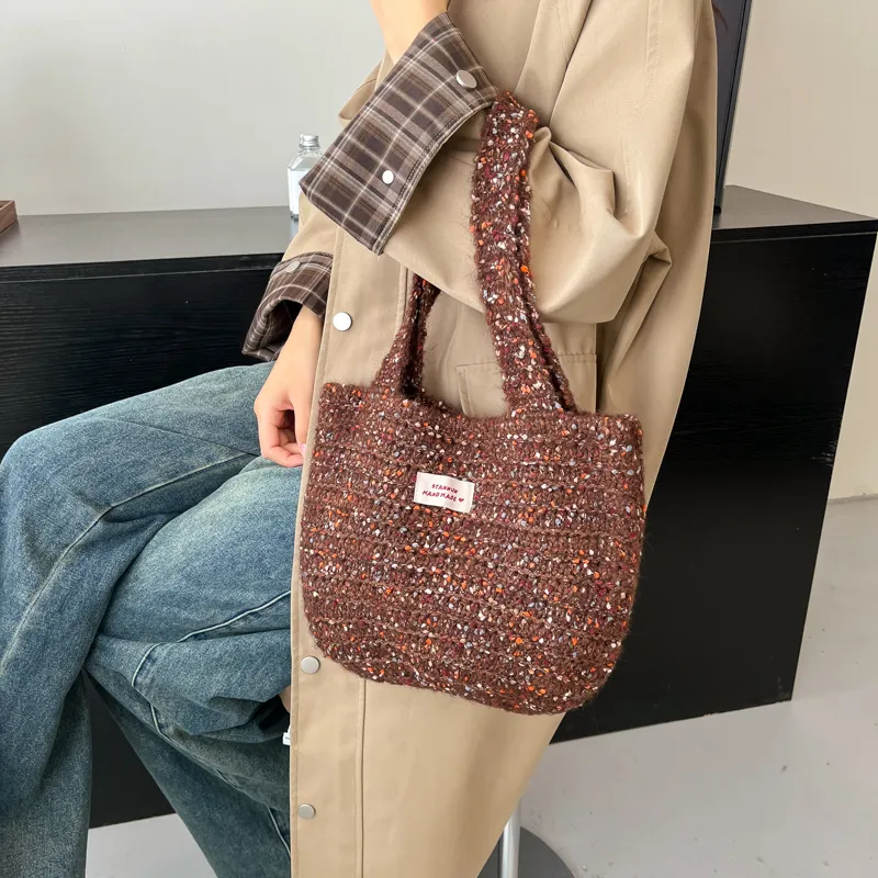 Morellybear Yarn Tote Bag, Shopping Bag, Shoulder Bag Women's Multicolor-12