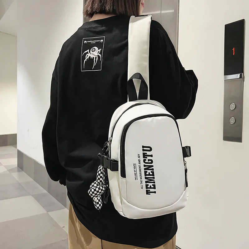 Morellybear Nylon Crossbody Bags Sling Bags Regular Unisex Black/White/Gray-8