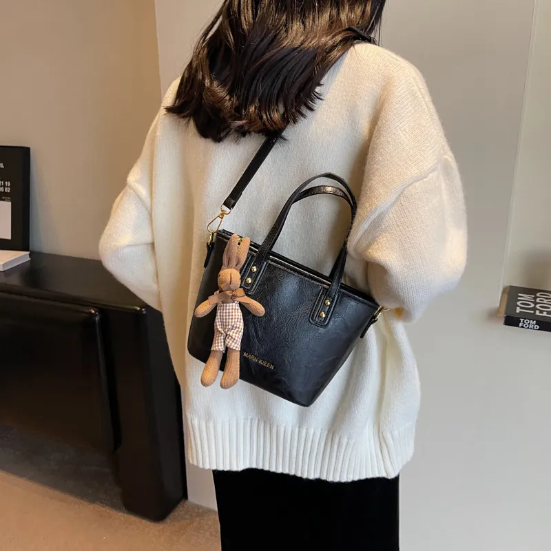 Morellybear Pu Tote Bag Shopping Bag One Shoulder Handbag Crossbody Bag Regular Women's Black/Brown/Coffee/Ecru-1