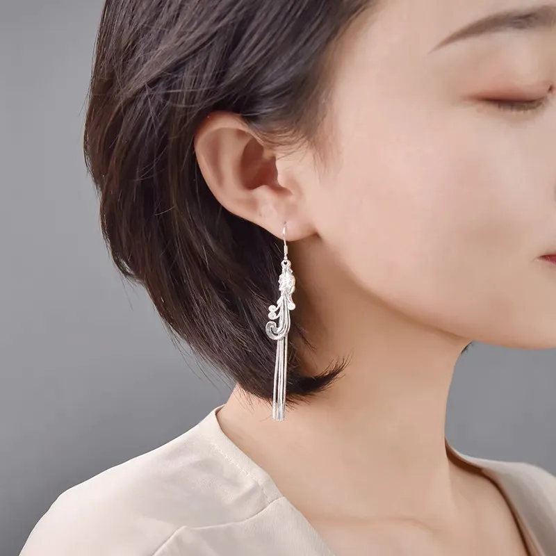 Centennial Chuanqi 999 Fine Silver Drop Earrings Women's-2