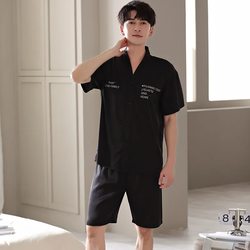 Floating Light Islands Pajama Set Men's Gift Box Set Black-4