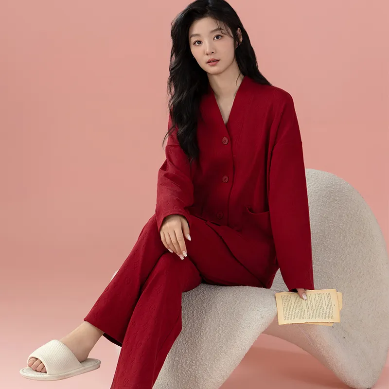 Floating Light Islands Pajama Set Women's Gift Box Set Red-7