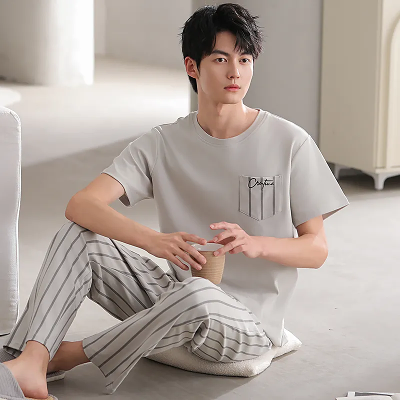 Floating Light Islands Pajama Set Men's Light Gray-6