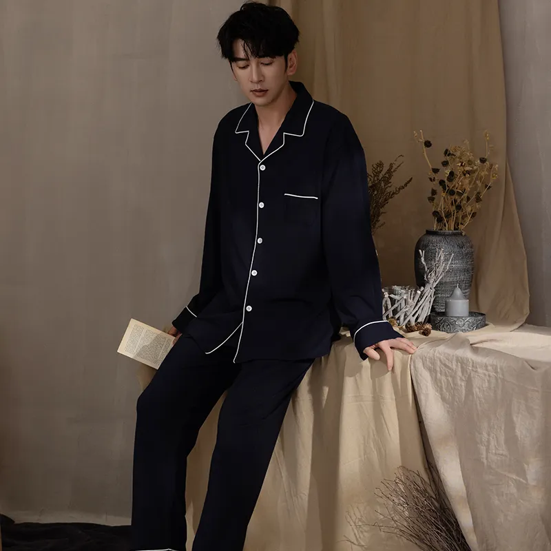Floating Light Islands Pajama Set Men's Gift Box Set Navy Blue-7