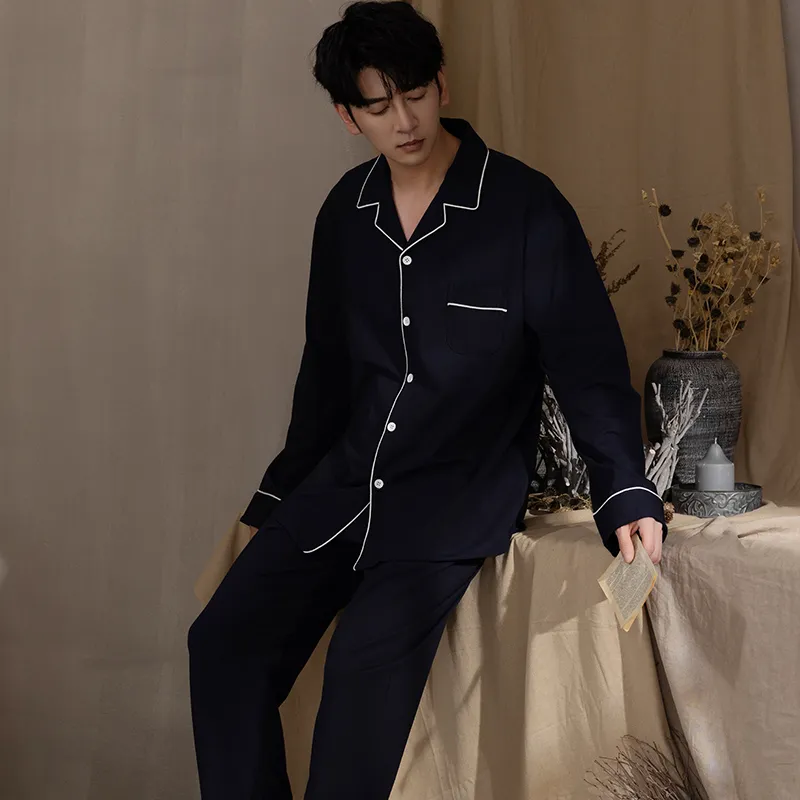 Floating Light Islands Pajama Set Men's Gift Box Set Navy Blue-4