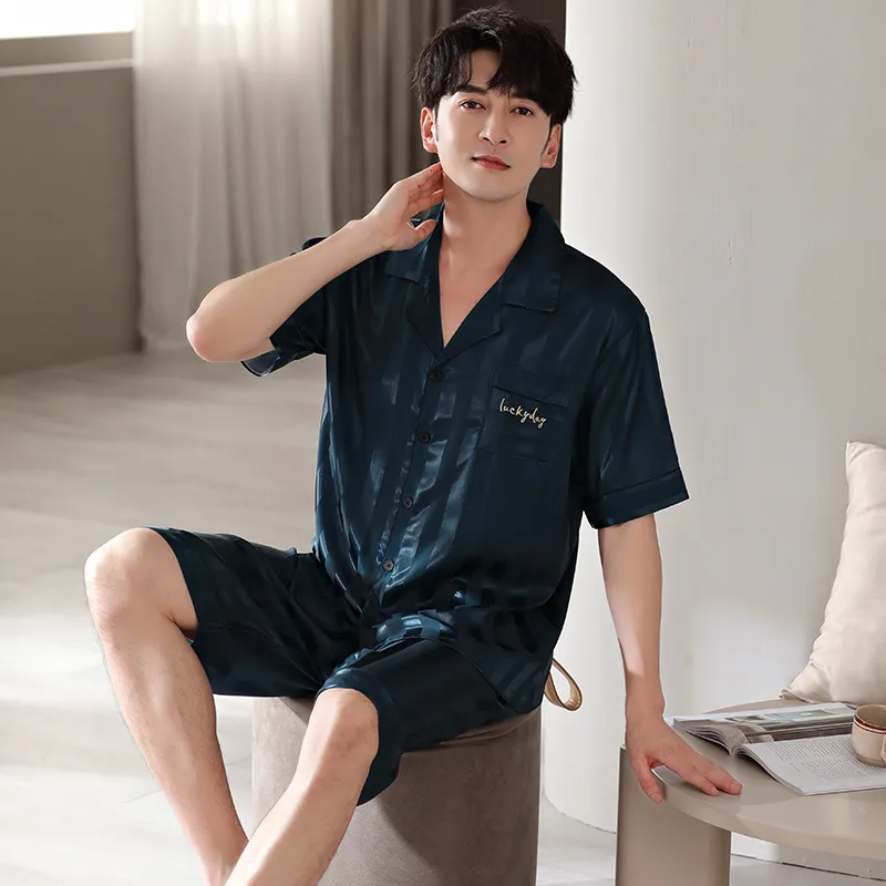 Floating Light Islands Pajama Set Men's Gift Box Set Peacock Blue-2