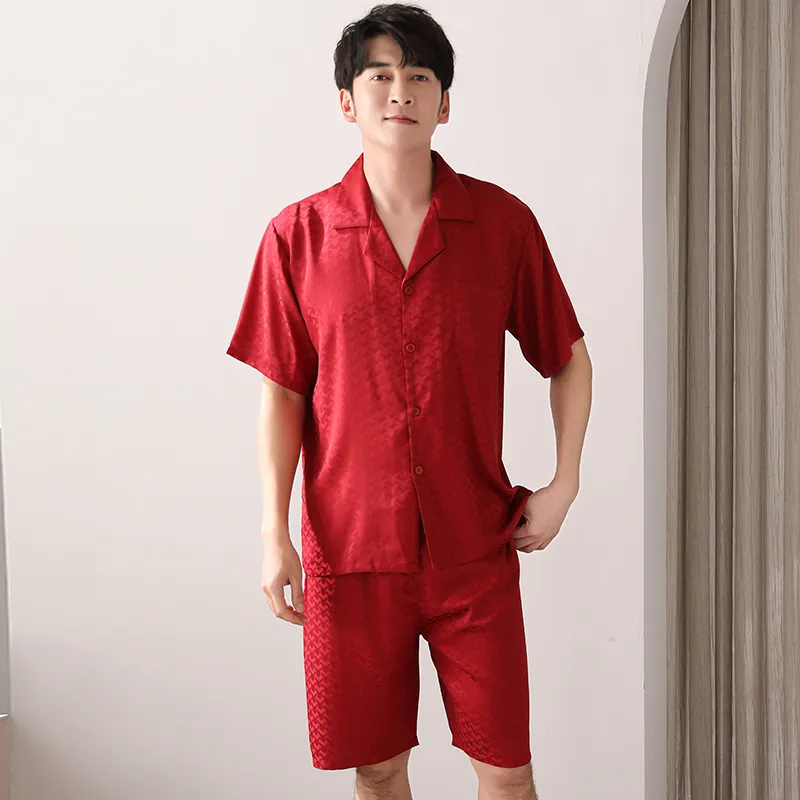 Floating Light Islands Pajama Set Men's Gift Box Set Red-5