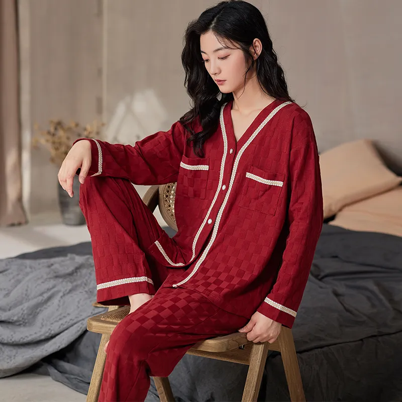 Floating Light Islands Pajama Set Women's Gift Box Set Red-3
