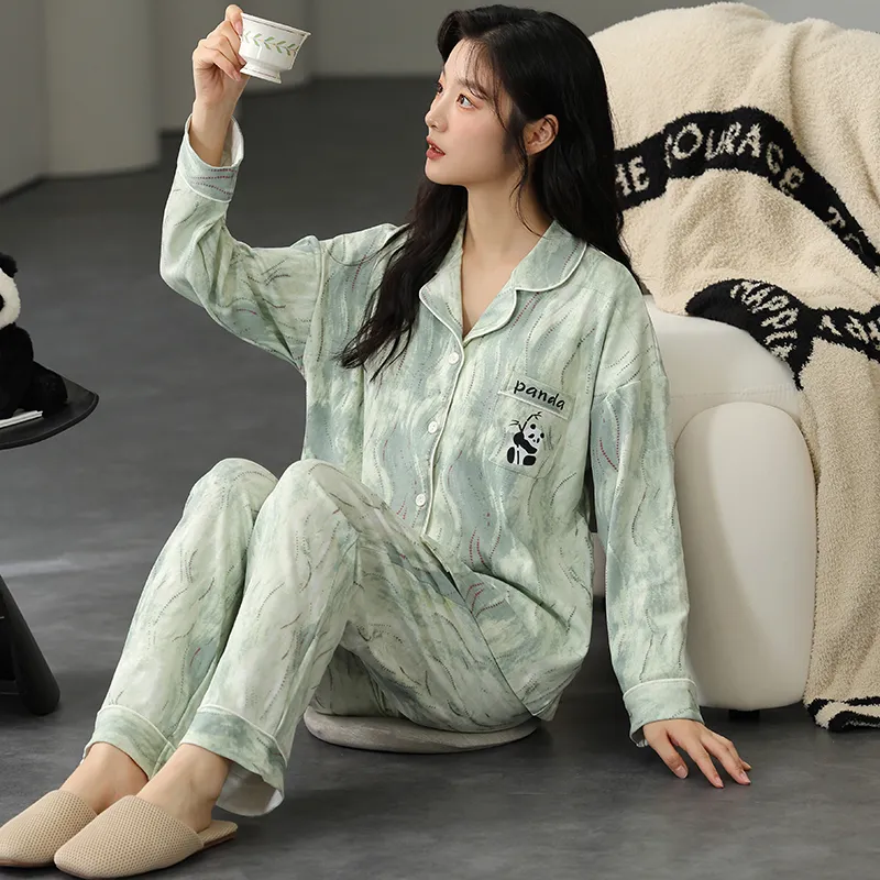 Floating Light Islands Pajama Set Women's Gift Box Set Green-5