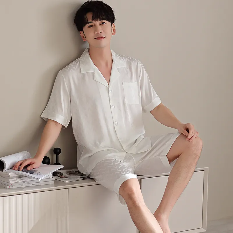 Floating Light Islands Pajama Set Men's Gift Box Set White-1