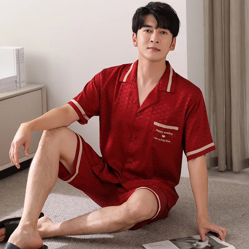 Floating Light Islands Pajama Set Men's Gift Box Set Red-4