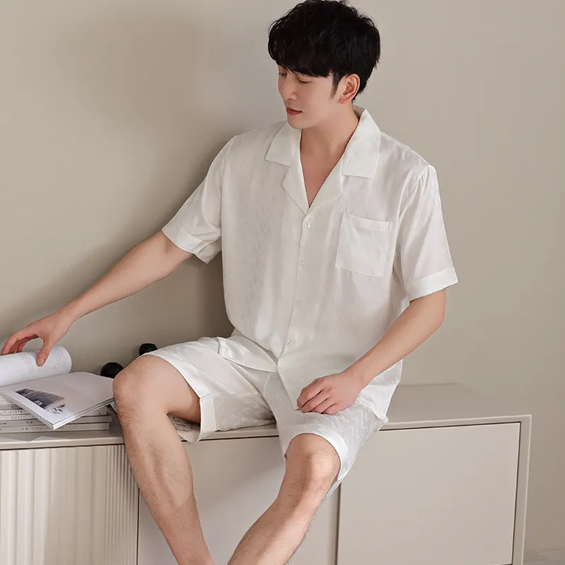Floating Light Islands Pajama Set Men's Gift Box Set White-5